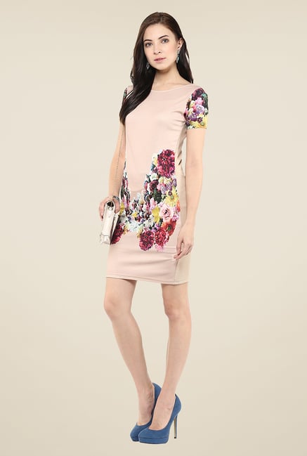 Yepme Beige Floral Print T-Shirt Dress Yepme Beige Floral Print T-Shirt Dress