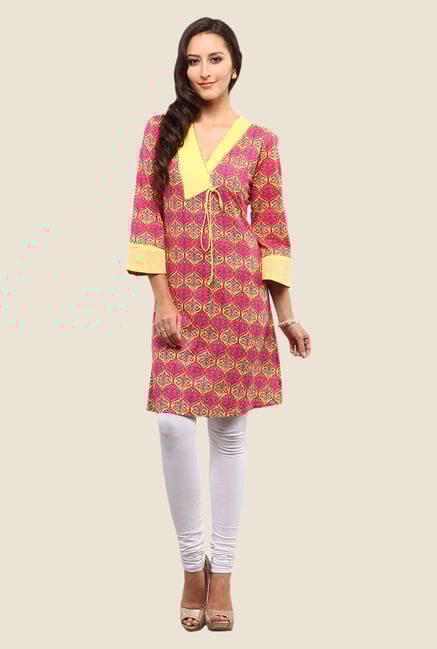 Yepme Lisette Pink & Yellow Printed Kurti Yepme Lisette Pink & Yellow Printed Kurti