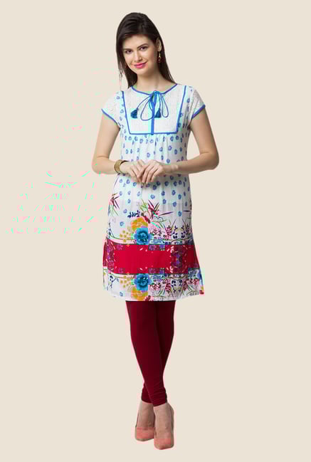 Yepme Evie White & Blue Floral Print Kurti Yepme Evie White & Blue Floral Print Kurti
