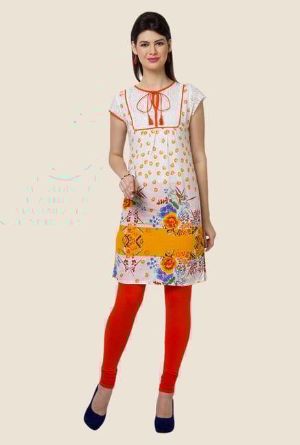 Yepme Evie White & Orange Floral Print Kurti Yepme Evie White & Orange Floral Print Kurti
