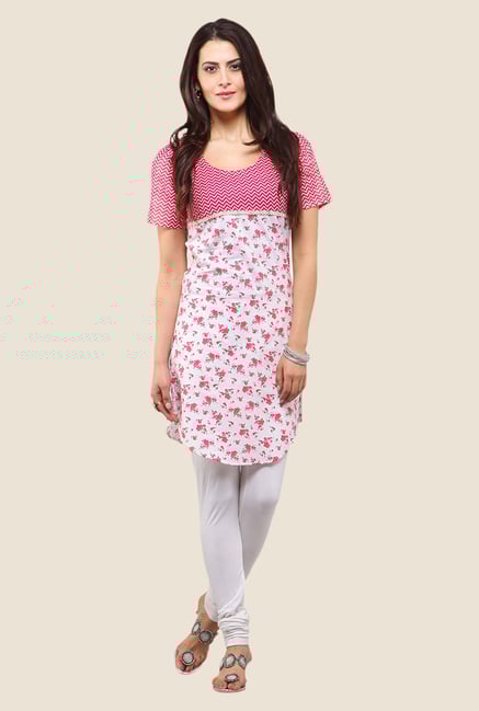 Yepme Viorica Pink & White Printed Kurti Yepme Viorica Pink & White Printed Kurti