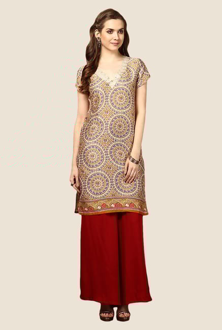 Yepme Beige & Orange Emely Printed Kurti Yepme Beige & Orange Emely Printed Kurti