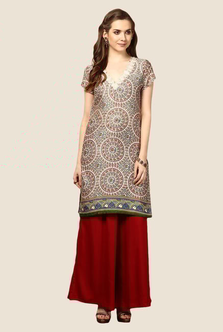 Yepme Beige & Green Emely Printed Kurti Yepme Beige & Green Emely Printed Kurti
