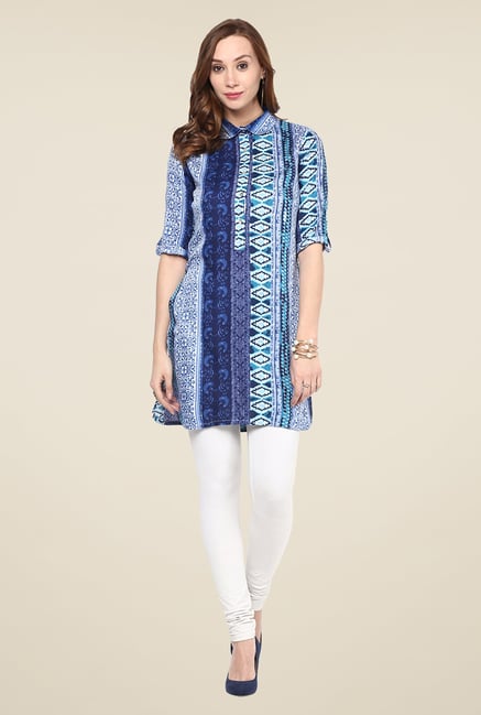 Yepme Blue Printed Peter Pan Collar Kurti Yepme Blue Printed Peter Pan Collar Kurti