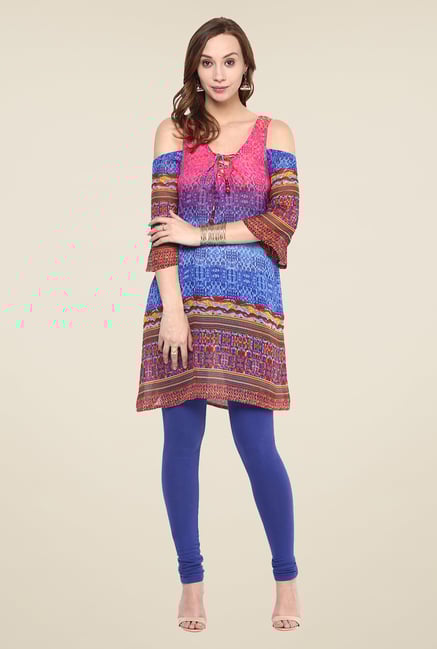 Yepme Pink & Blue Printed Cut-out Tunic Yepme Pink & Blue Printed Cut-out Tunic