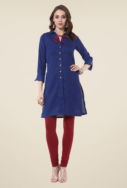 Yepme Royal Blue Button Down Kurti Yepme Royal Blue Button Down Kurti