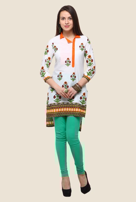 Yepme Claudia White & Orange Floral Print Kurti Yepme Claudia White & Orange Floral Print Kurti