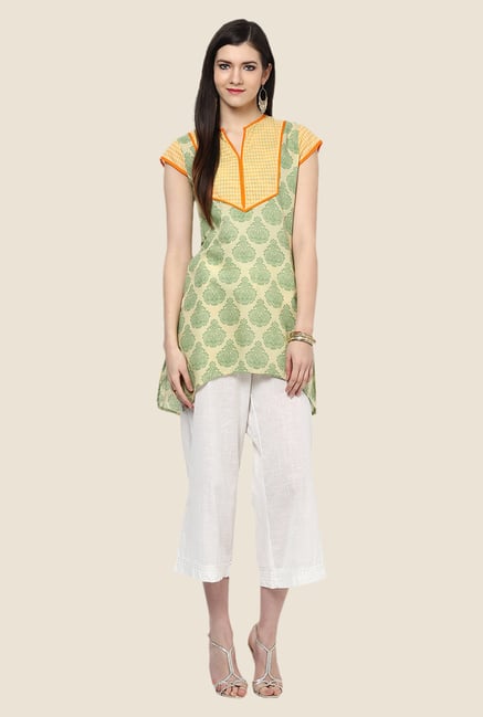 Yepme Green & Yellow Asymmetrical Kurti Yepme Green & Yellow Asymmetrical Kurti