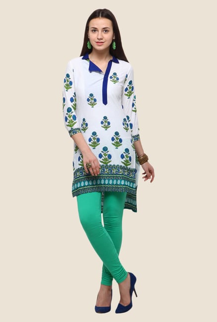 Yepme Claudia White & Blue Floral Print Kurti Yepme Claudia White & Blue Floral Print Kurti