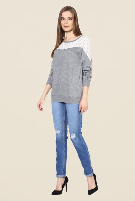 Yepme Jess Grey Lace Sweatshirt Yepme Jess Grey Lace Sweatshirt