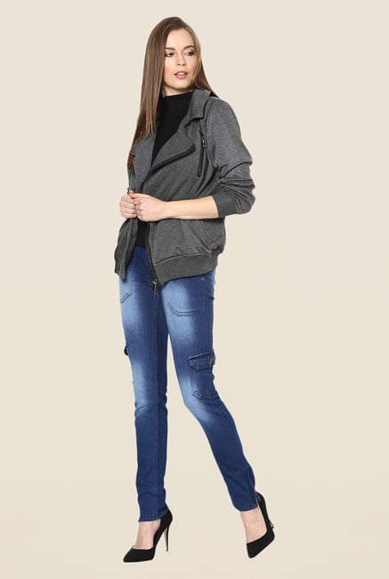 Yepme Stephy Grey Biker Sweatshirt Yepme Stephy Grey Biker Sweatshirt
