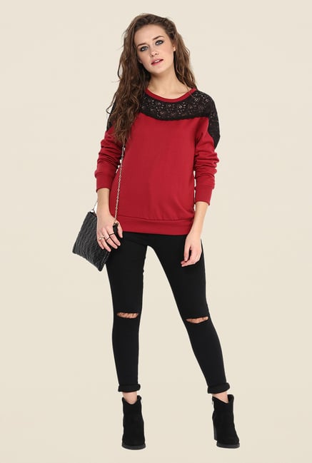 Yepme Jess Red Lace Sweatshirt Yepme Jess Red Lace Sweatshirt