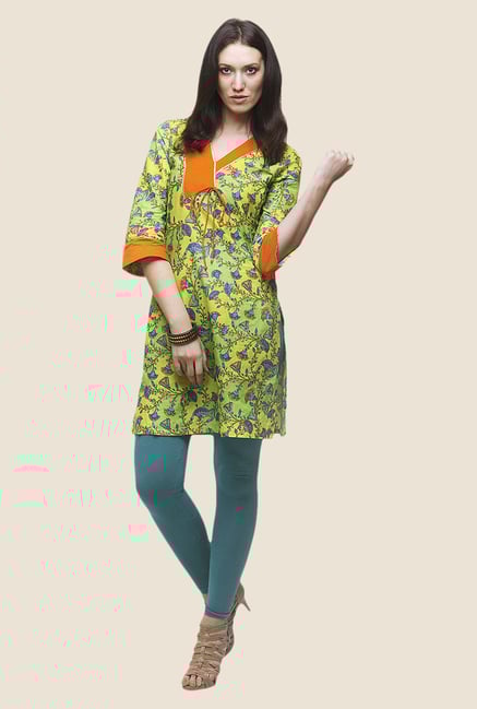 Yepme Lisette Green & Orange Printed Kurti Yepme Lisette Green & Orange Printed Kurti