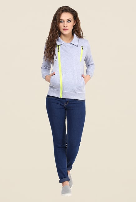 Yepme Stephy Light Grey Biker Sweatshirt Yepme Stephy Light Grey Biker Sweatshirt