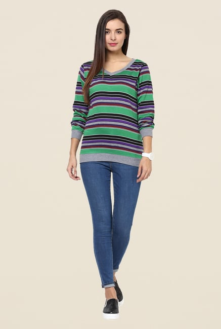 Yepme Rihanna Green Striped Sweatshirt Yepme Rihanna Green Striped Sweatshirt
