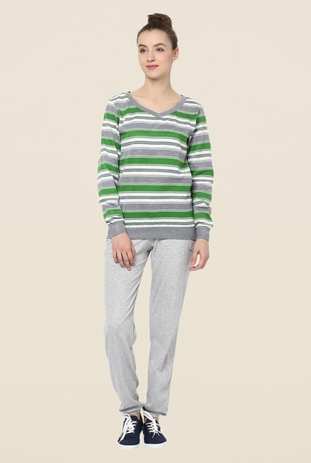 Yepme Rihanna Green & Grey Striped Sweatshirt Yepme Rihanna Green & Grey Striped Sweatshirt