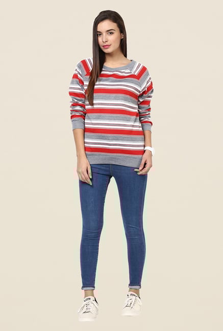 Yepme Jodie Red & Grey Striped Sweatshirt Yepme Jodie Red & Grey Striped Sweatshirt