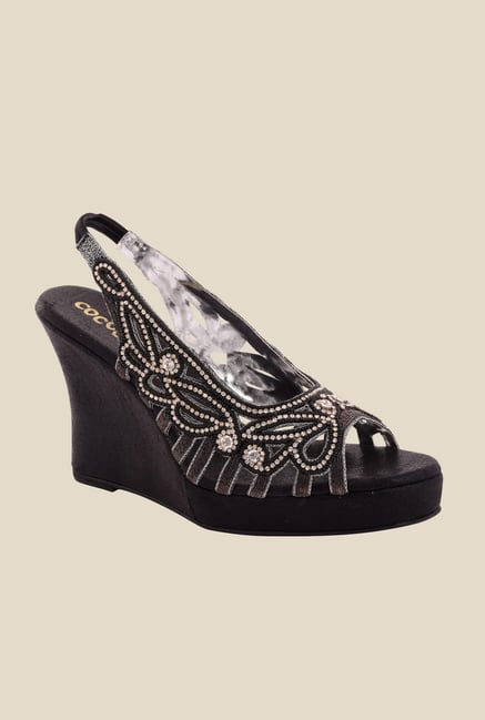 Cocoon Black & Silver Sling Back Wedges Cocoon Black & Silver Sling Back Wedges