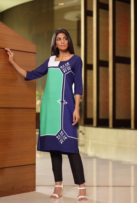 W Blue Printed Kurta W Blue Printed Kurta