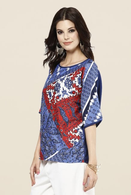 W Blue Printed Top W Blue Printed Top