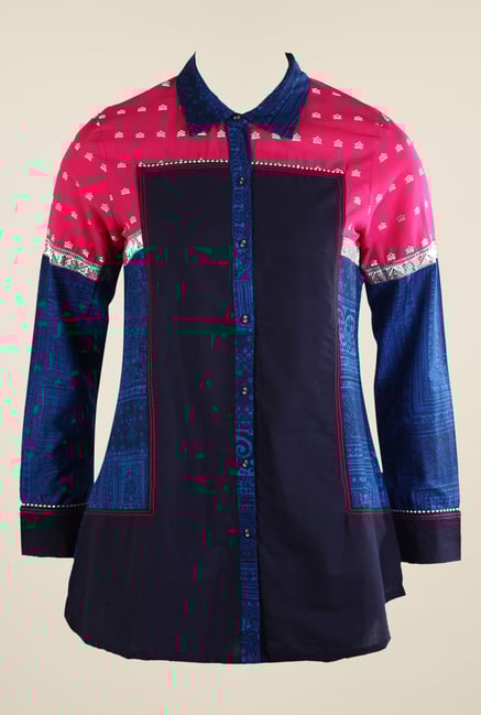 W Blue Printed Top W Blue Printed Top