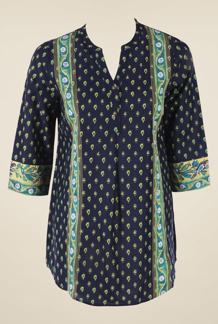 W Navy Printed Top W Navy Printed Top