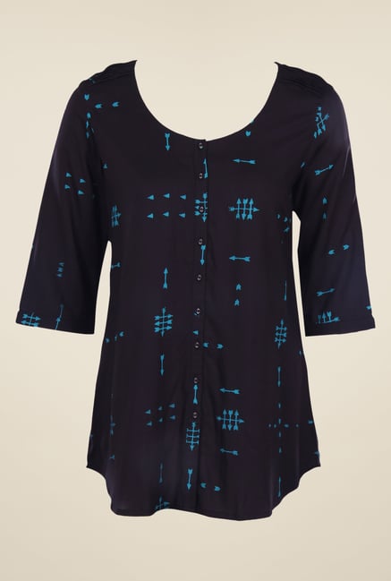 W Navy Printed Top W Navy Printed Top