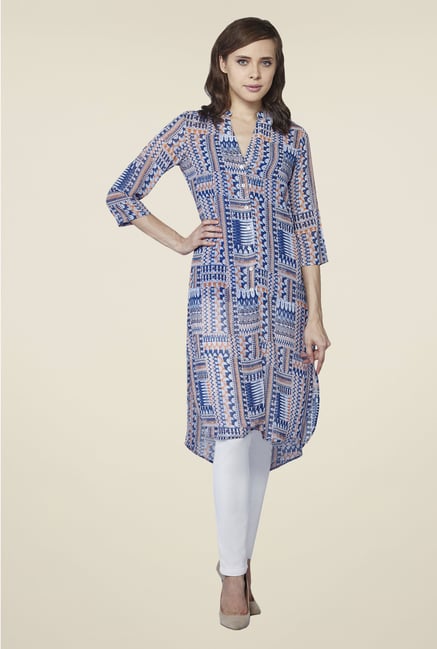 AND Blue Printed Kurta AND Blue Printed Kurta