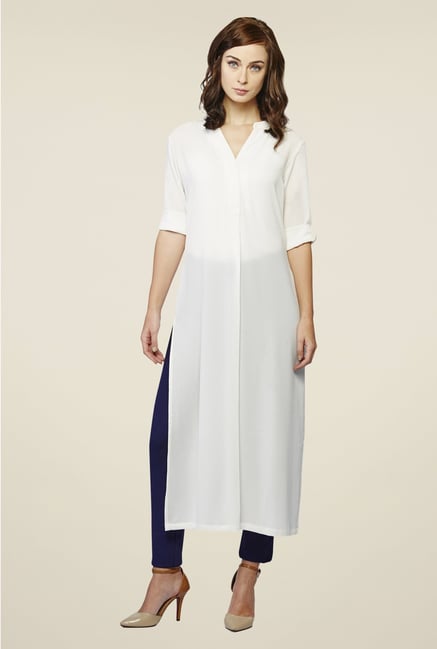 AND White Solid Kurta AND White Solid Kurta