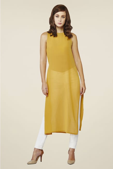 AND Beige Solid Kurta AND Beige Solid Kurta