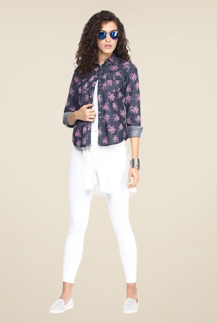 Yepme Navy Floral Print Shirt Yepme Navy Floral Print Shirt
