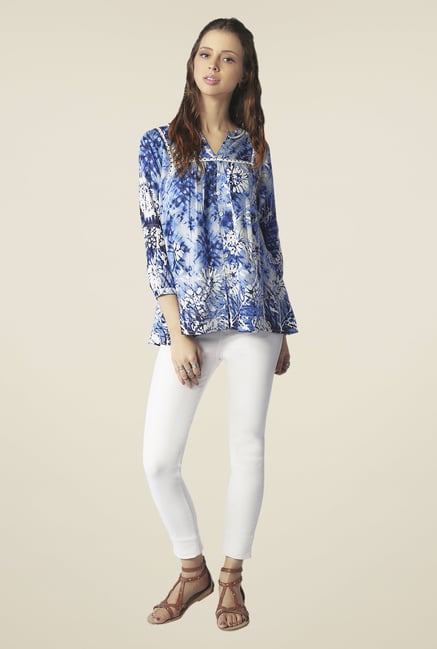 Global Desi Blue Printed Top Global Desi Blue Printed Top