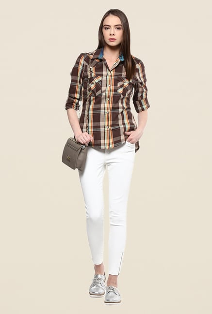 Yepme Brown Derica Checks Shirt Yepme Brown Derica Checks Shirt