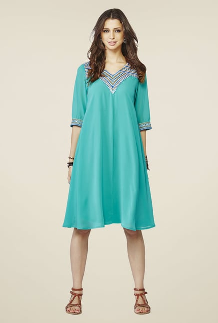 Global Desi Turquoise Solid kurta Global Desi Turquoise Solid kurta