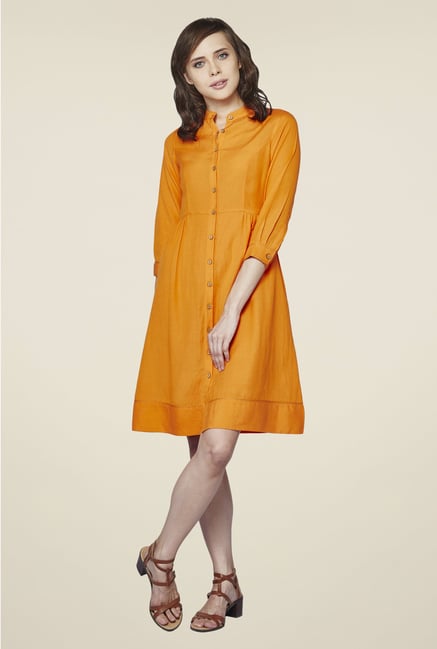AND Orange Solid Dress AND Orange Solid Dress