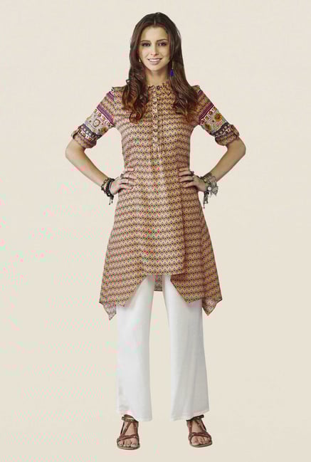 Global Desi Orange Floral Print Tunic Global Desi Orange Floral Print Tunic
