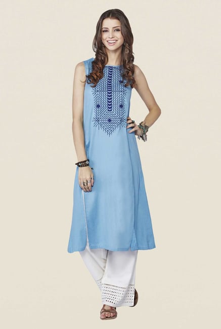 Global Desi Blue Solid Kurta Global Desi Blue Solid Kurta