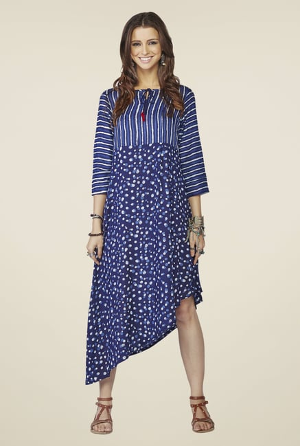 Global Desi Dark Blue Printed Kurti Global Desi Dark Blue Printed Kurti