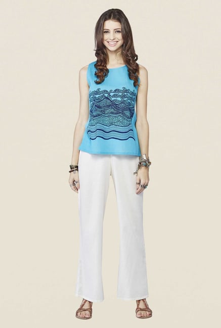 Global Desi Aqua Graphic Print Top Global Desi Aqua Graphic Print Top