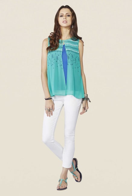 Global Desi Turquoise Printed Top Global Desi Turquoise Printed Top