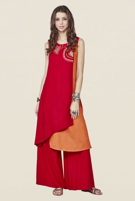 Global Desi Red Embroidered Kurta Global Desi Red Embroidered Kurta