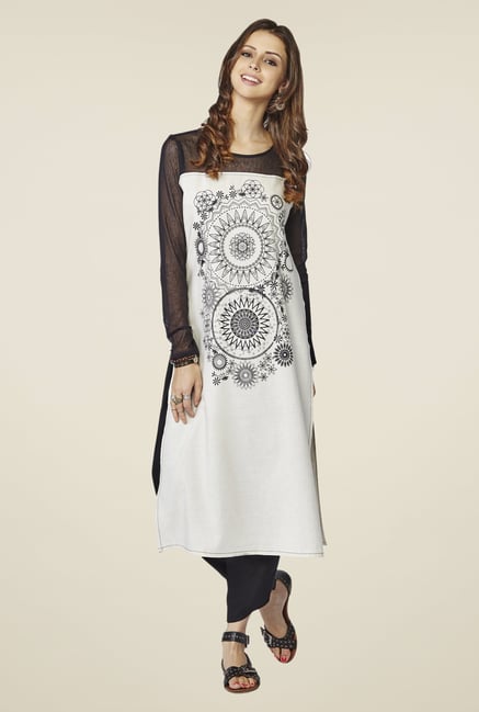 Global Desi Off-white & Black Printed Kurta Global Desi Off-white & Black Printed Kurta