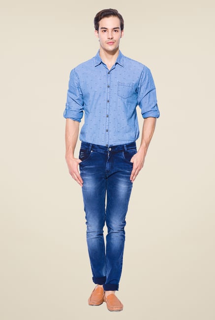 Mufti Dark Blue Heavily Washed Jeans Mufti Dark Blue Heavily Washed Jeans