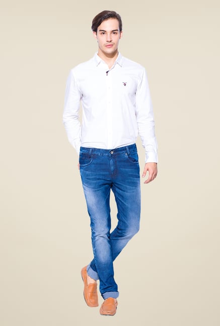 Mufti Dark Blue Heavily Washed Regular Fit Jeans Mufti Dark Blue Heavily Washed Regular Fit Jeans