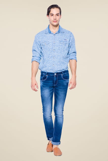 Mufti Dark Blue Heavily Washed Slim Fit Cotton Jeans Mufti Dark Blue Heavily Washed Slim Fit Cotton Jeans
