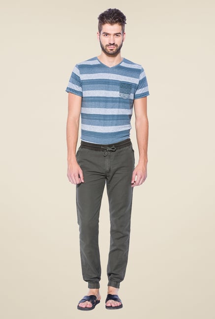 Mufti Olive Slim Fit Linen Blend Joggers Mufti Olive Slim Fit Linen Blend Joggers