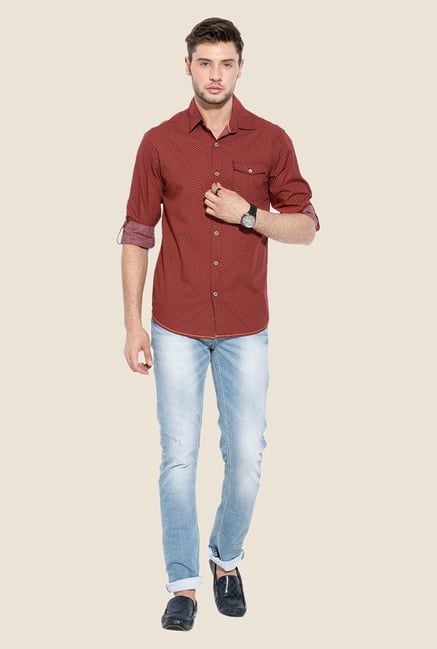 Mufti Maroon Printed Full-sleeved Shirt Mufti Maroon Printed Full-sleeved Shirt