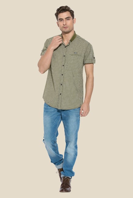 Mufti Khaki Checked Half-sleeved Shirt Mufti Khaki Checked Half-sleeved Shirt