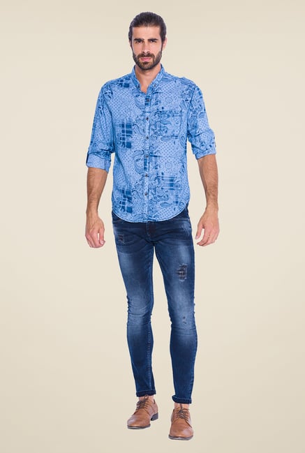 Mufti Light Blue Printed Shirt Mufti Light Blue Printed Shirt