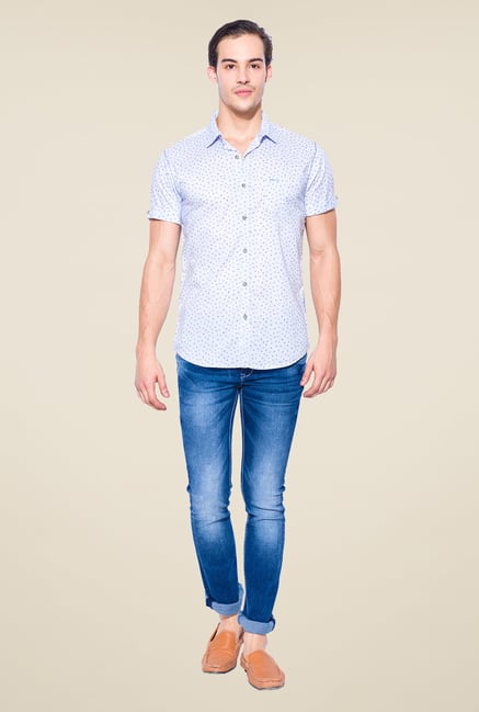 Mufti Sky Blue Bird Print Shirt Mufti Sky Blue Bird Print Shirt